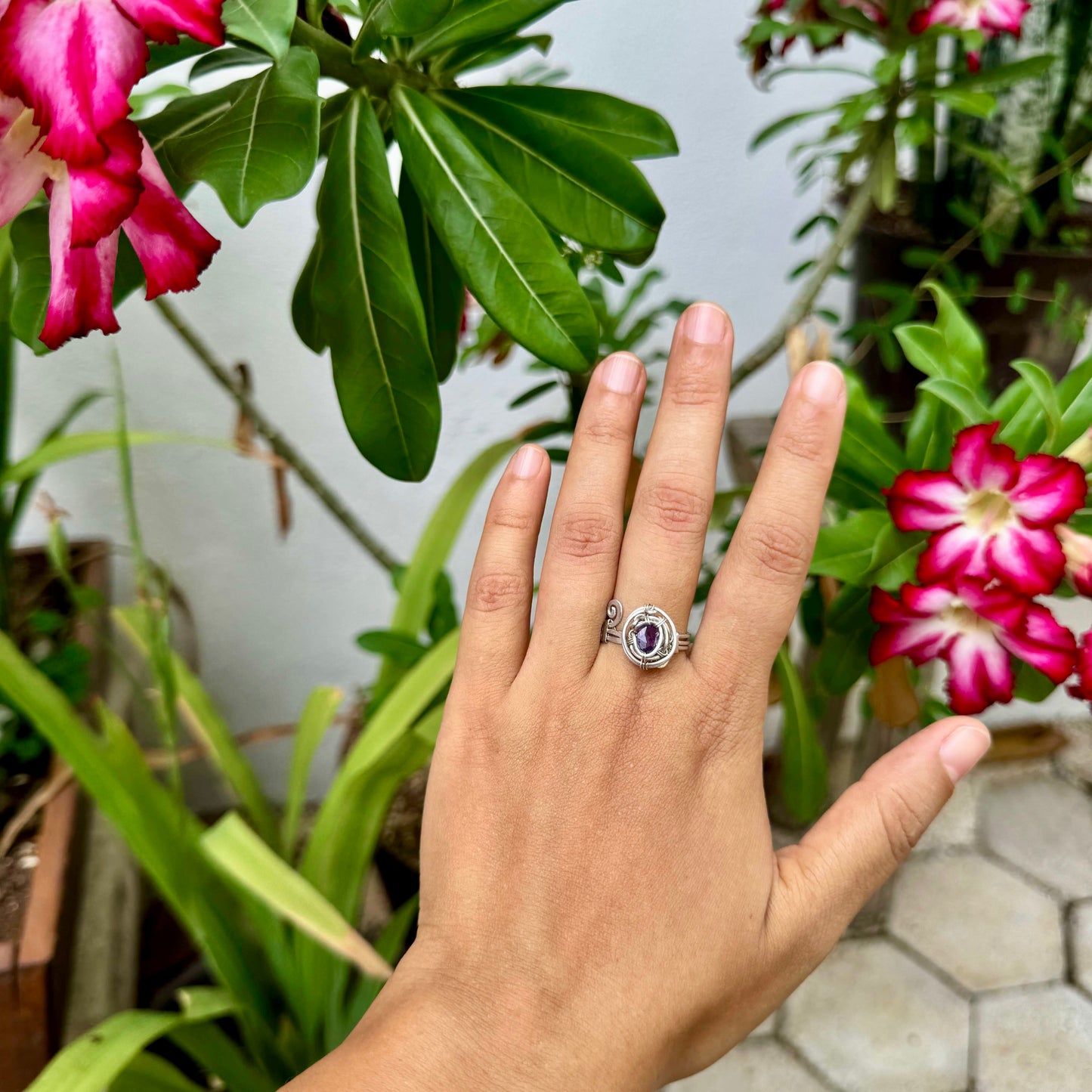 Anillo de amatista en plata 950