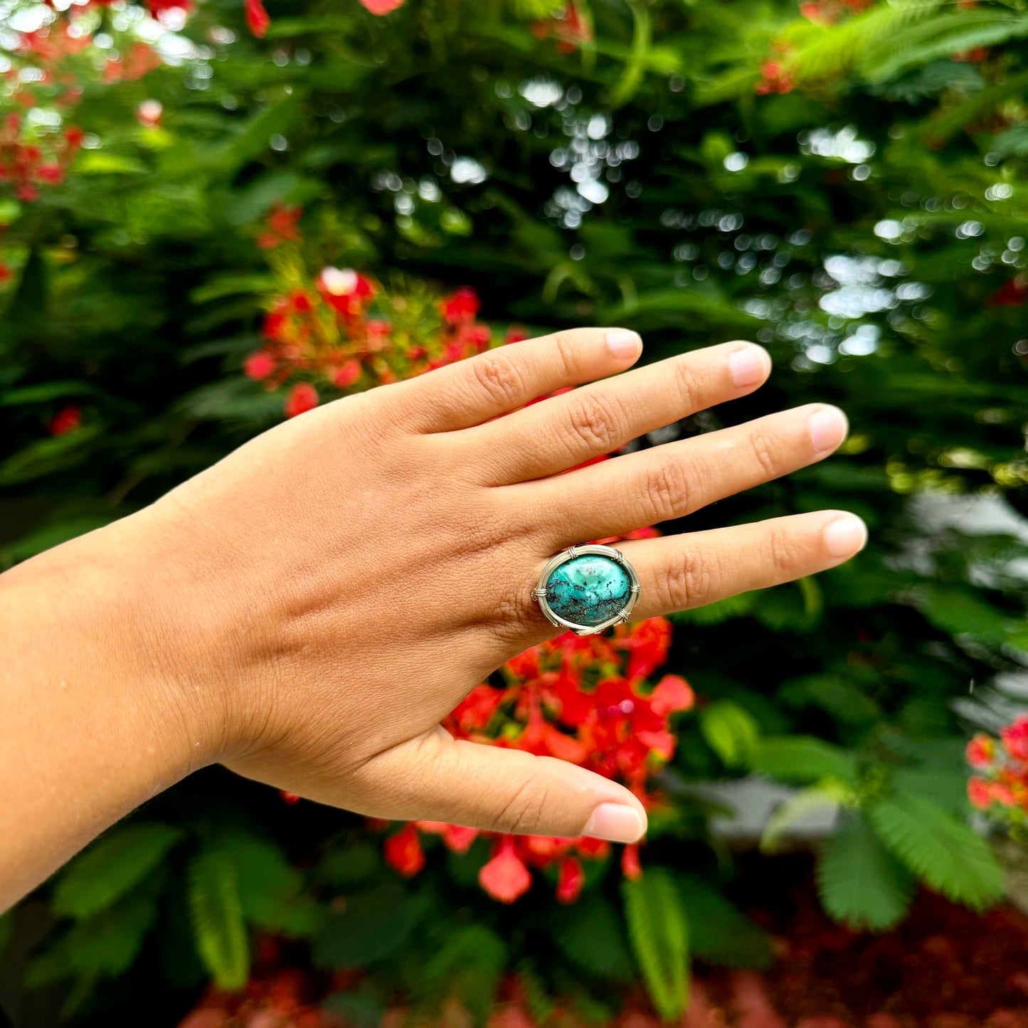 Bague turquoise en maillechort