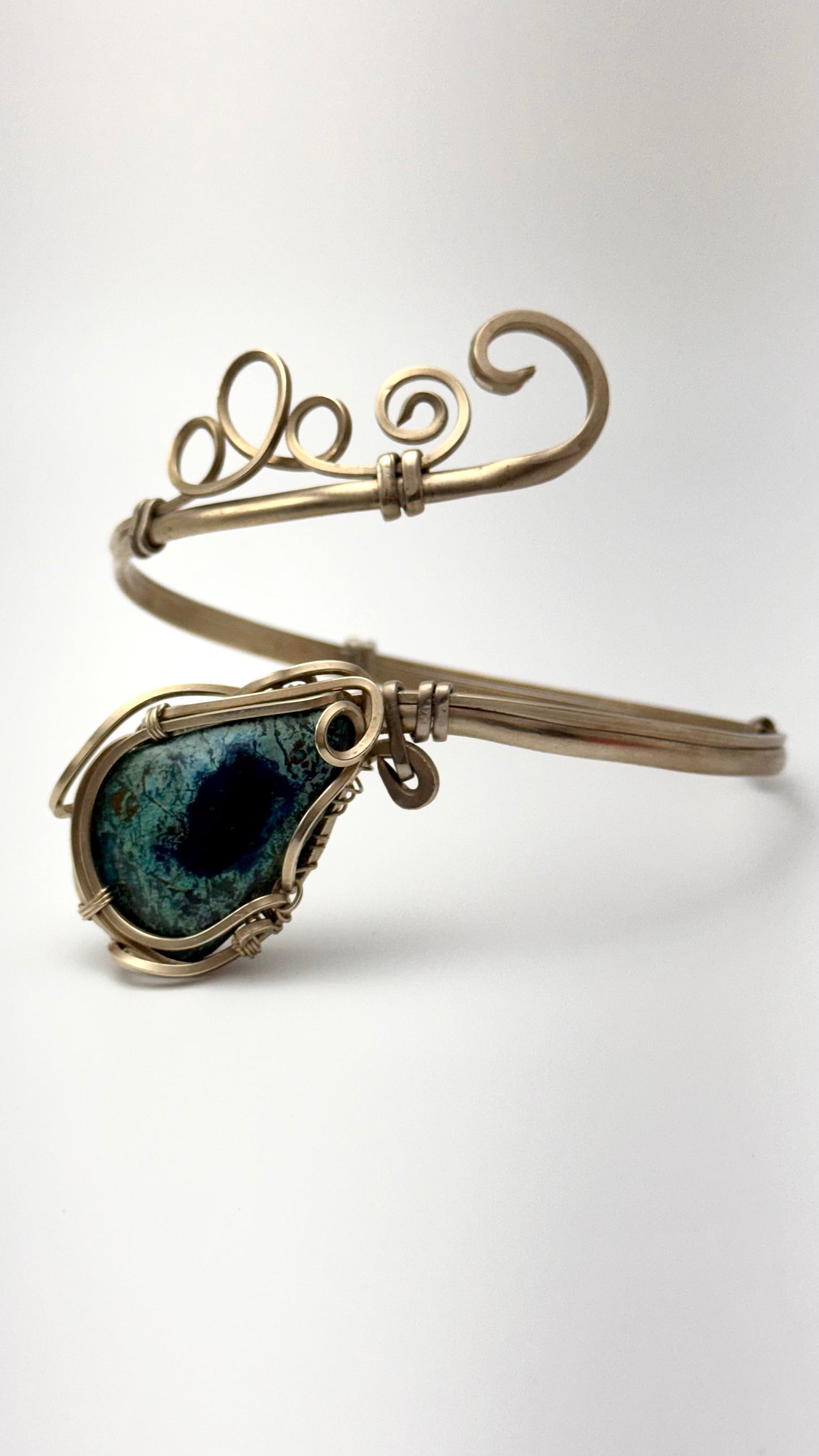 Chrysocolla armlet in alpaca