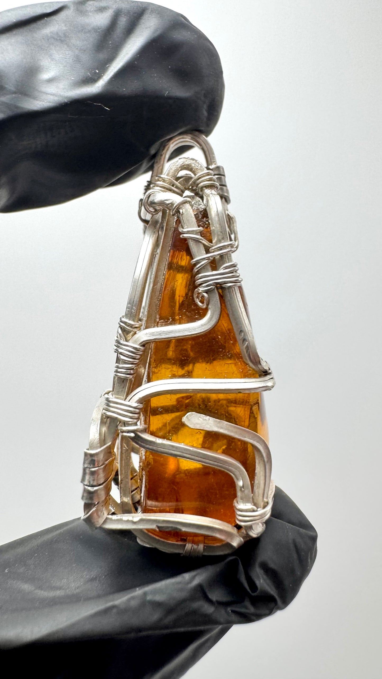 Ámbar con 3 Insectos. Plata wire wrap