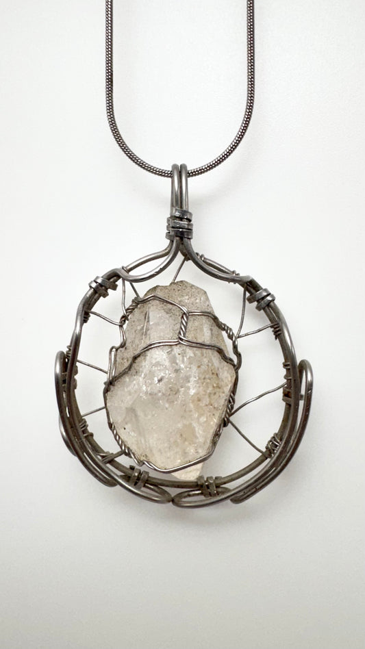 Colgante de Cuarzo Diamante Herkimer en acero inoxidable