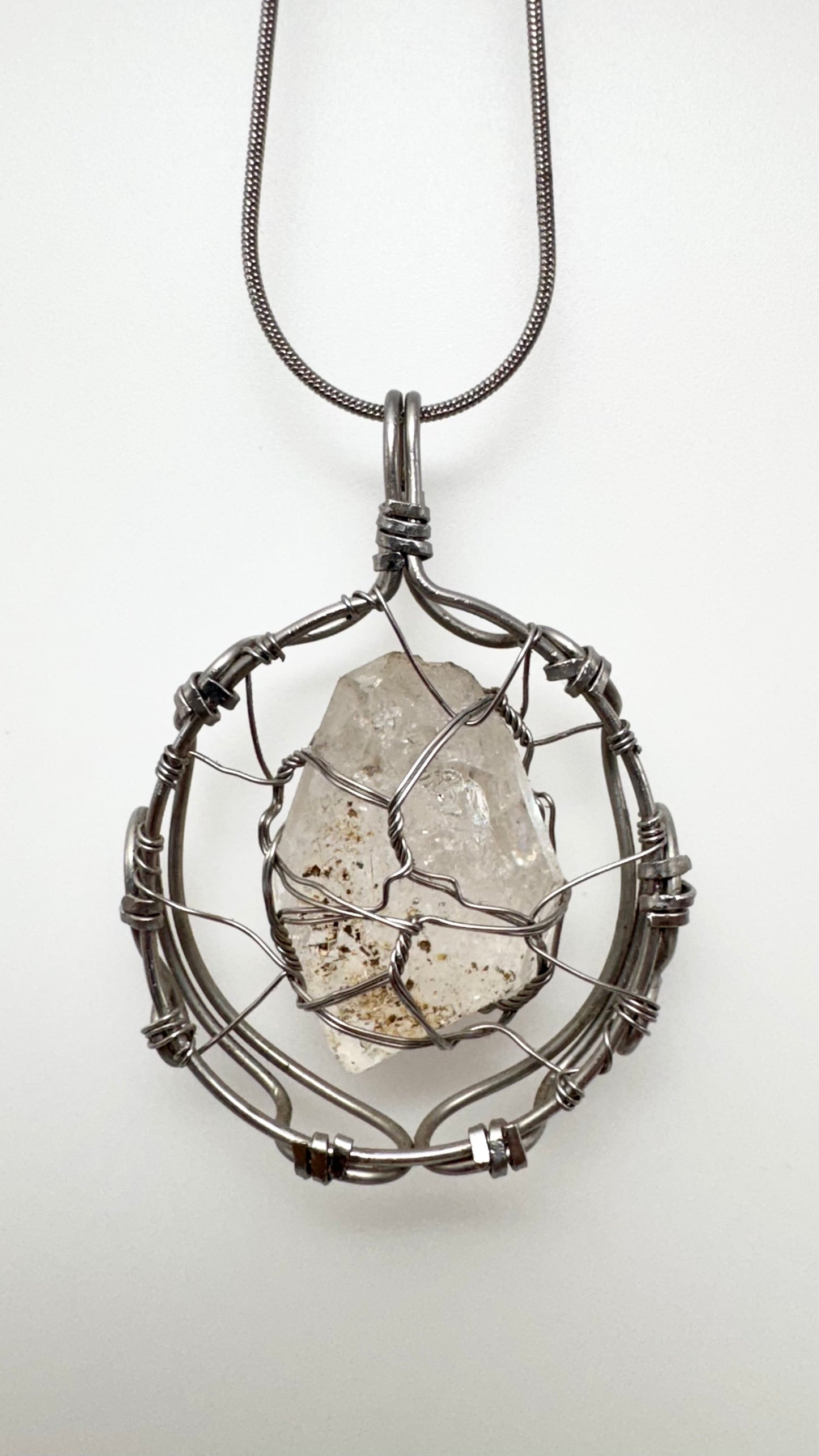 Colgante de Cuarzo Diamante Herkimer en acero inoxidable