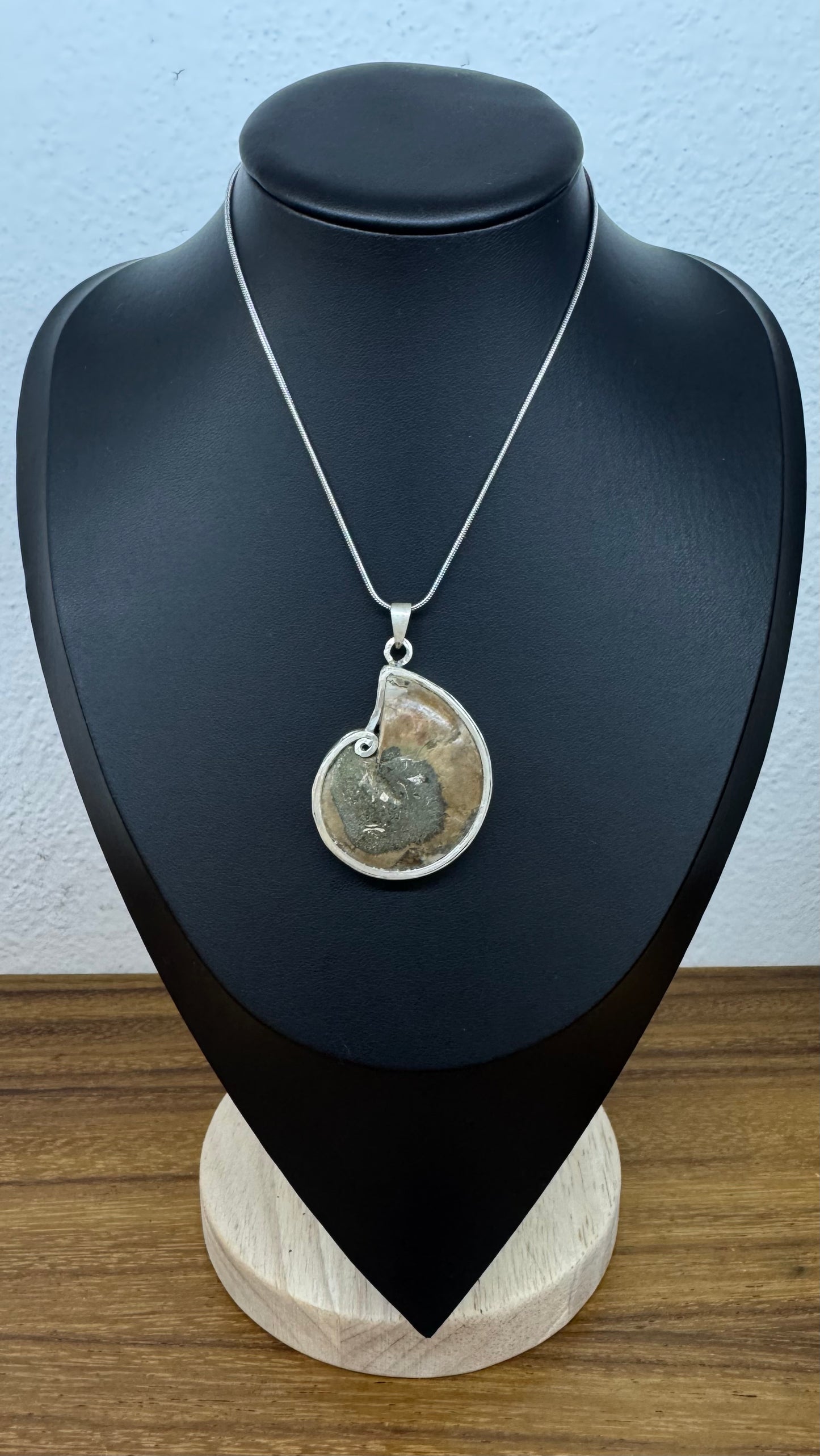 Colgante de fósil amonite en plata 950